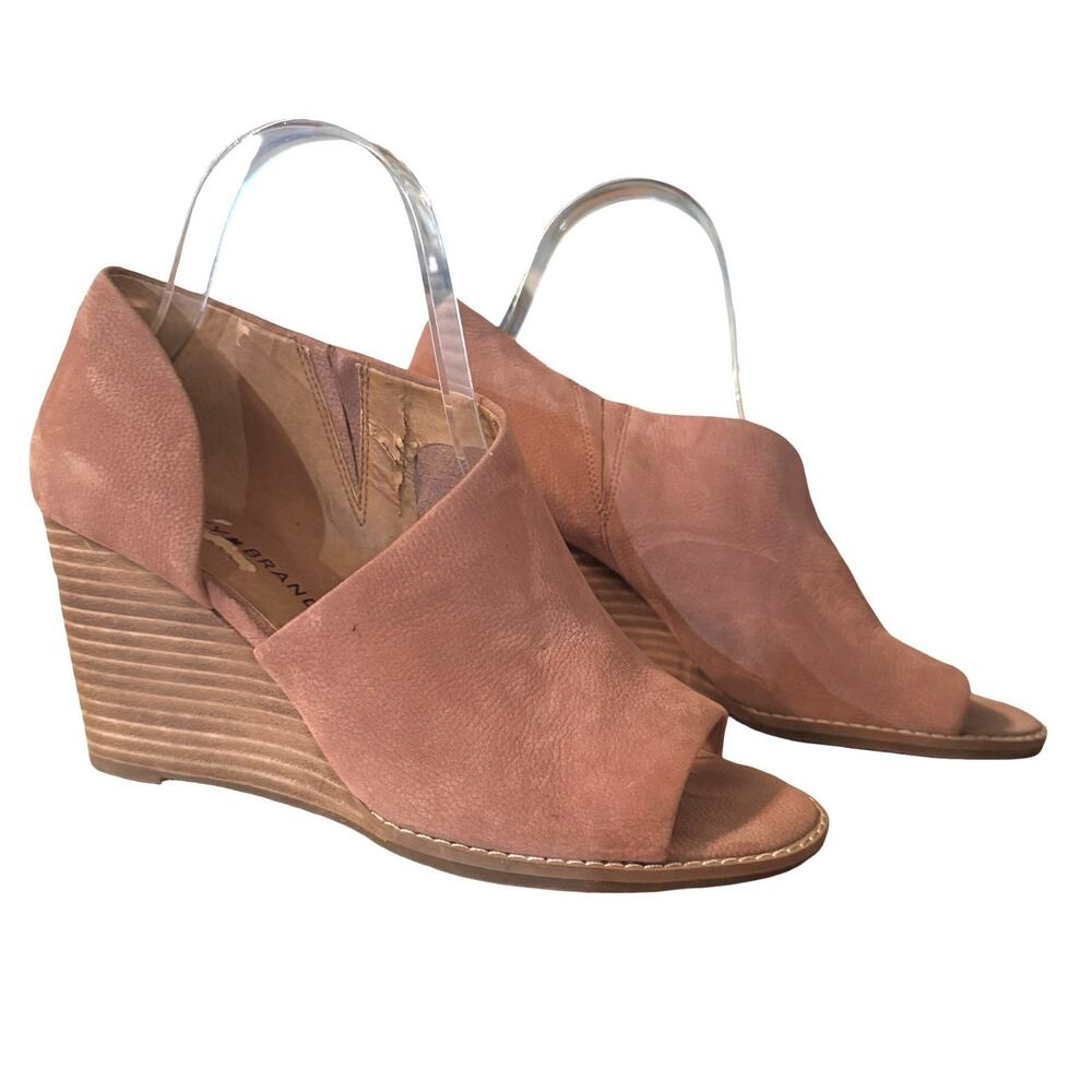 Lucky Brand Jaxy Open Toe D'Orsay Wedge Booties Shoes Leather Suede Pink sz 8